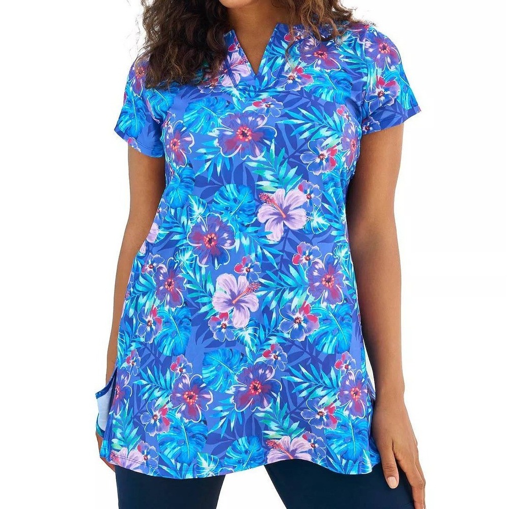 New SWIM365 Electric Hibiscus Blue 22 Floral Swim‎ Tunic Dress Swimsuits For All